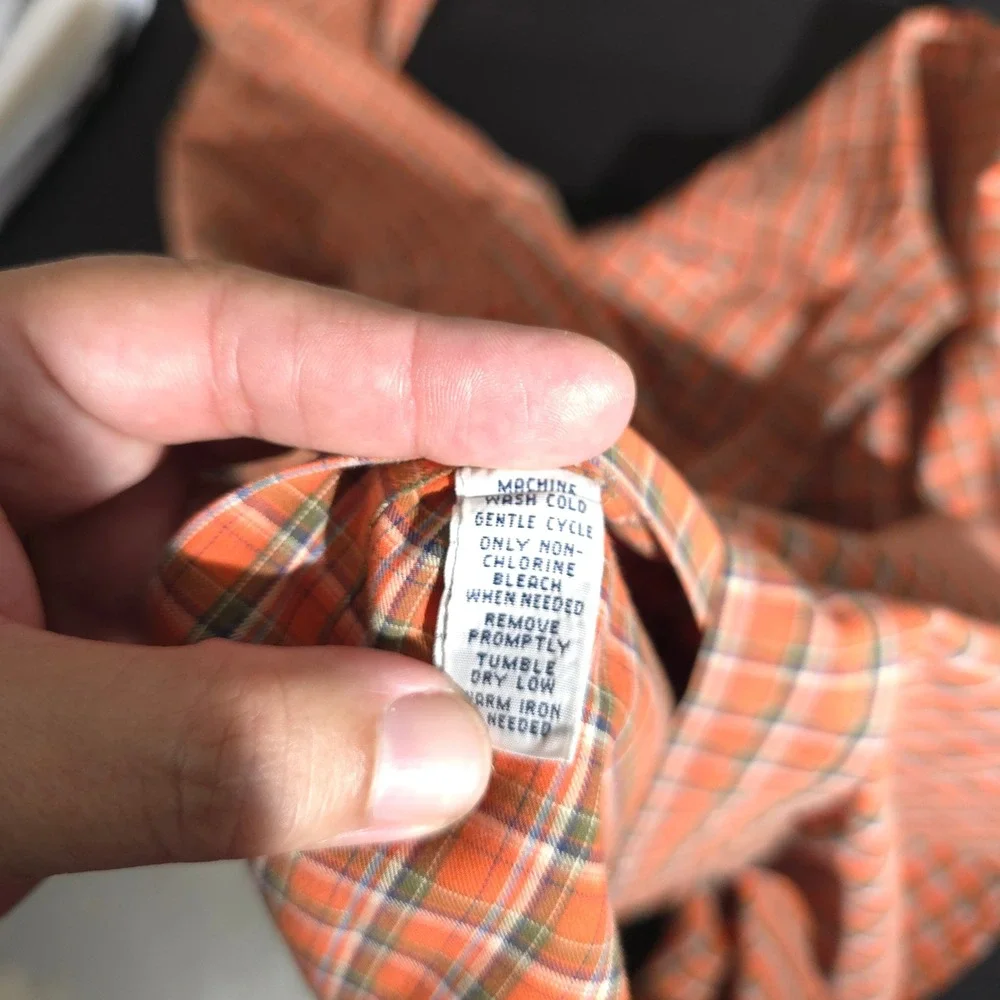 Ralph Lauren Plaid Shirt Mens Medium Orange Classic Fit Long Sleeve Button Down